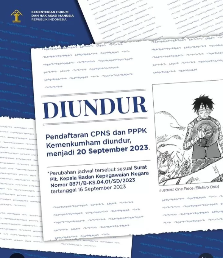 Pendaftaran CPNS dan PPPK Kemenkumham Diundur berdasarkan keputusan dari Pihan BKN (Ig @kemenkumhamri)