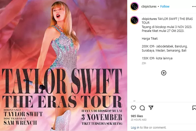 Harga Tiket Dan Lokasi Penayangan Film The Eras Tour Taylor Swift ...