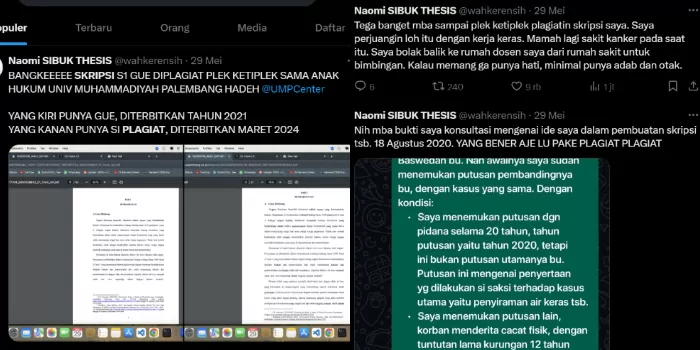 Viral! Mahasiswa UM Palembang Diduga Plagiat Skripsi Alumnus Unsri, Hampir  Semua Tulisan Miliki Kesamaan - Akurat