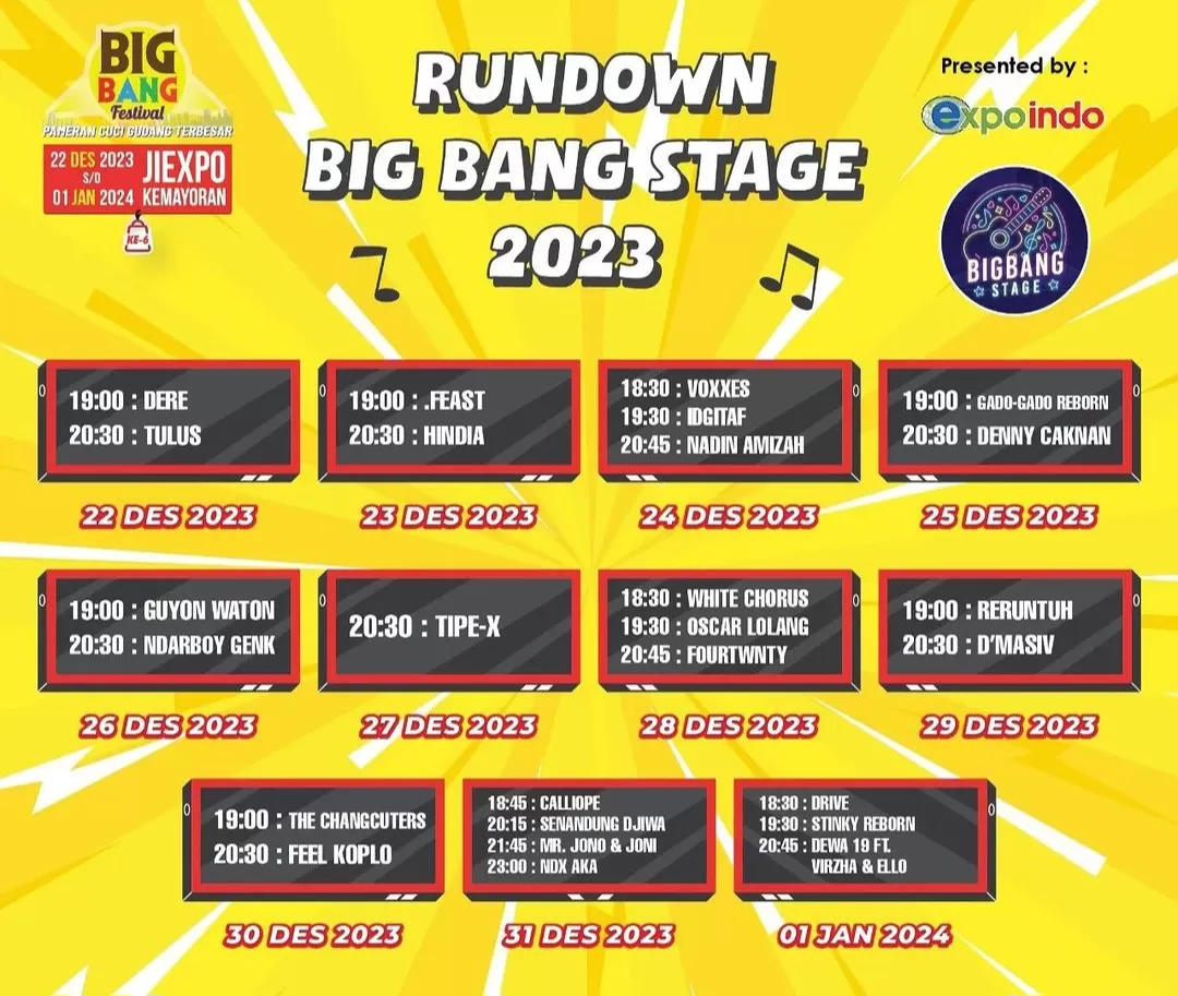 Rundown Big Bang Festival dari Tanggal 22 Desember 1 Januari 2024