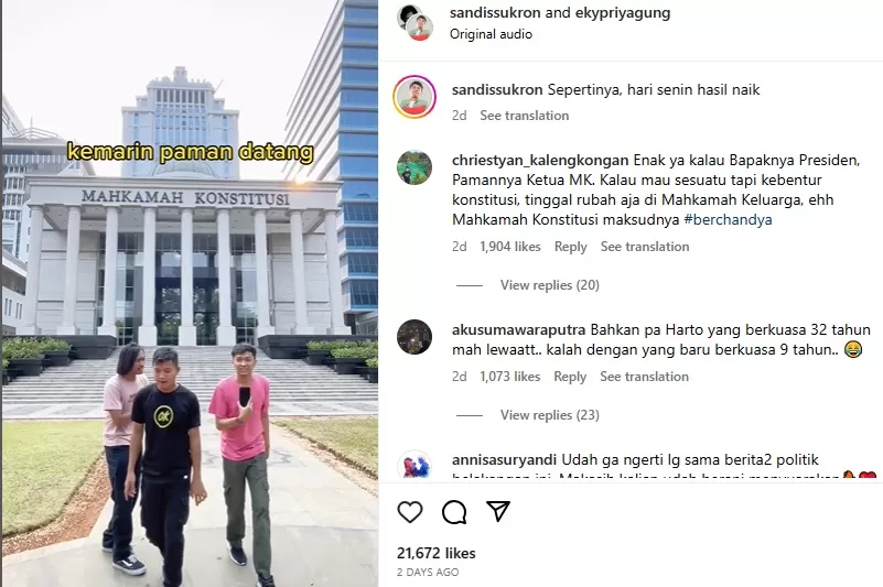 Viral Lirik Lagu Paman Datang Dari MK, Usai Ubah Syarat Maju Cawapres ...