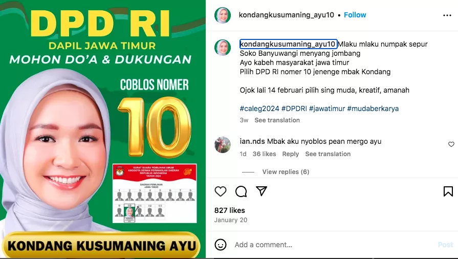 Profil Instagram Tiktok Kondang Kusumaning Ayu Calon Dpd Ri Dapil