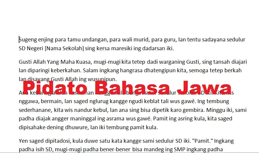 Contoh Pidato Bahasa Jawa Perpisahan Anak Kelas 6 SD Yang Sederhana ...