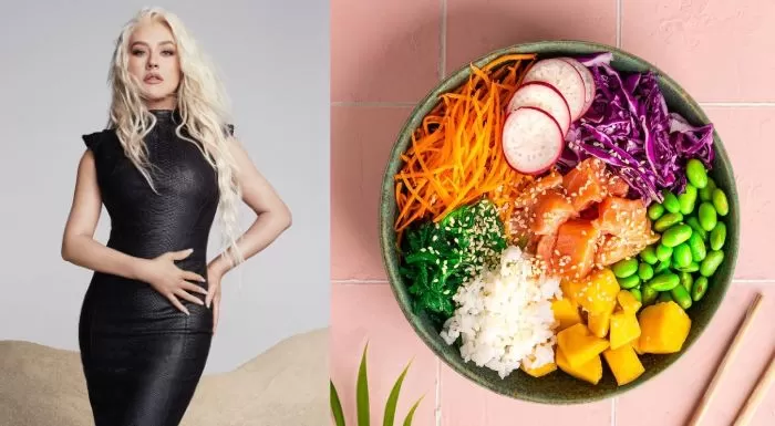Gambar Christina Aguilera dan Menu Diet  Rainbow (kolase Tim Surat Dokter)