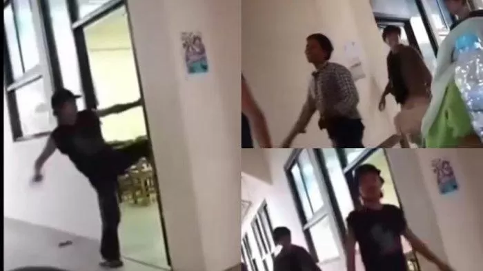 Foto mahasiswa Unismuh Makassar mengamuk dan merusak pintu