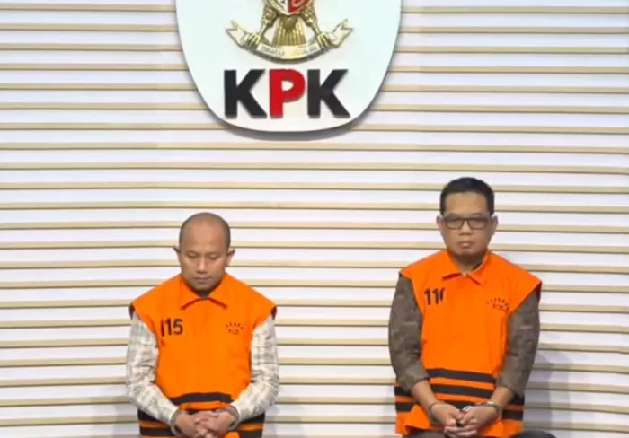 Tangkapan layar dua pejabat PT PP yang ditahan KPK terkait kasus dugaan proyek fiktif.  (Dok.KPK)