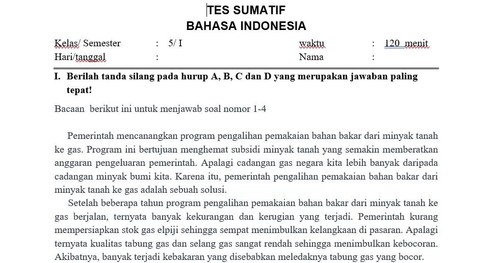 Kurikulum Merdeka, Intip Soal Tes Sumatif Bahasa Indonesia Kelas 5 ...