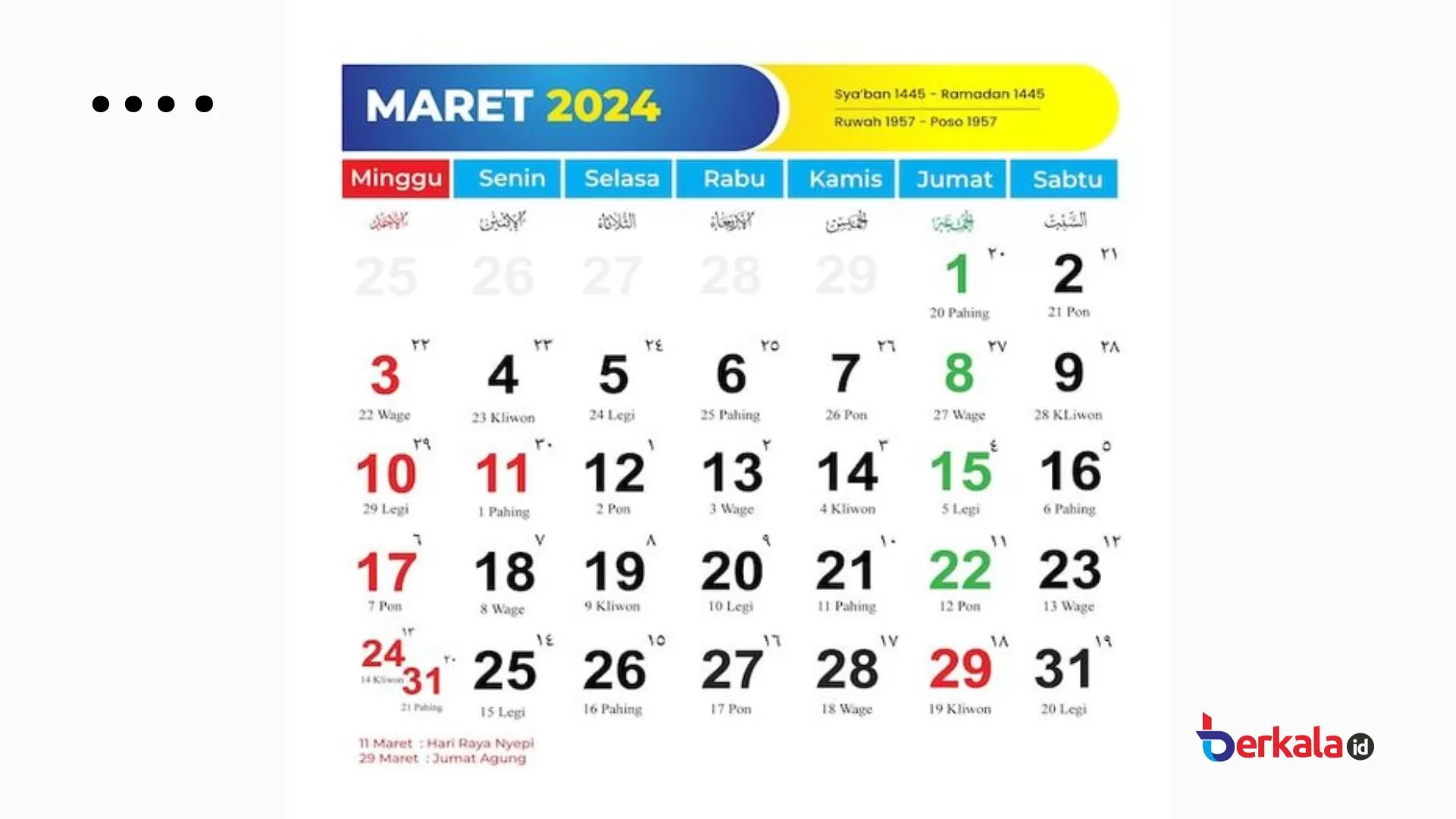 Kalender Jawa Maret 2024 Lengkap Dengan Penanggalan Hijriyah, Weton Dan ...