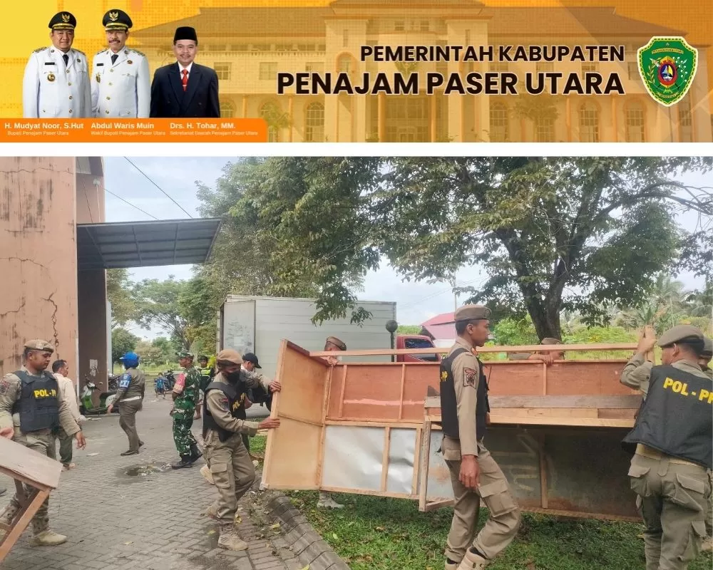 DITERTIBKAN: Tim gabungan saat menertibkan pedagang di Pasar Induk Penajam, PPU, yang melanggar Perda  PPU 17/2009 tentang Ketertiban Umum. (ISTIMEWA)