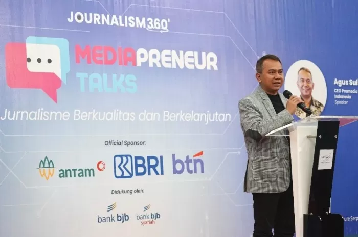    PAPARKAN: CEO Promedia Agus Sulistriyono dalam Mediapreneur Talks di Hotel Mercure Serpong Alam Sutera, Tangerang, Banten, Rabu, 2 Juli 2025.  (DOKUMENTASI PROMEDIA)