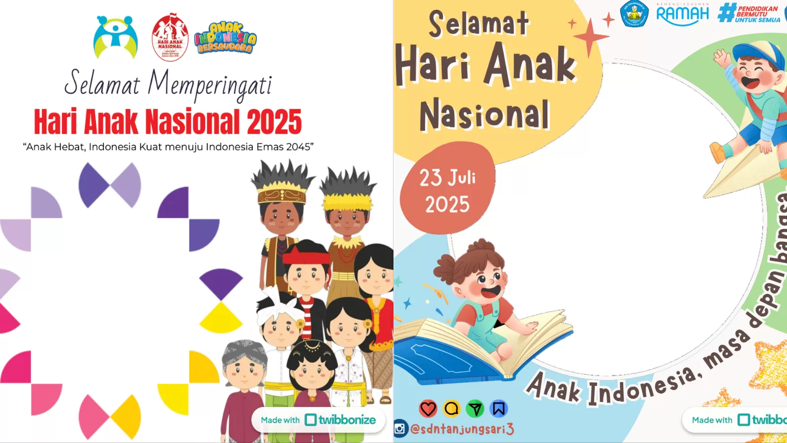 CERIA: Desain penuh warna Twibbon Hari Anak Nasional 2025.  (Twibbonize.com)
