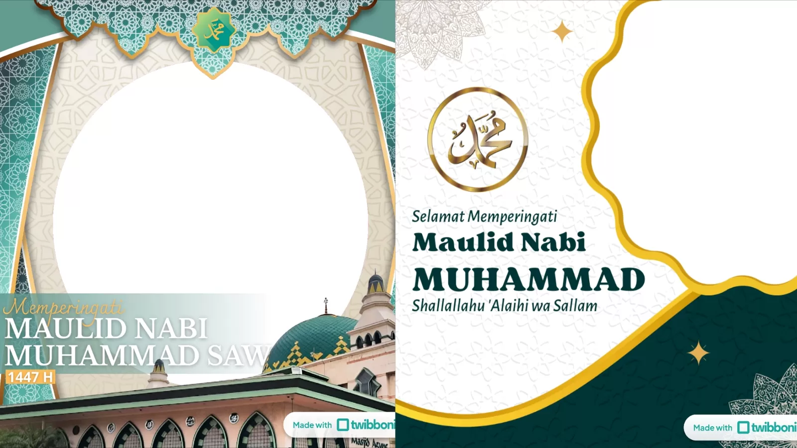 Pilihan desain menarik Twibbon Maulid Nabi 2025. (Twibbonize.com)