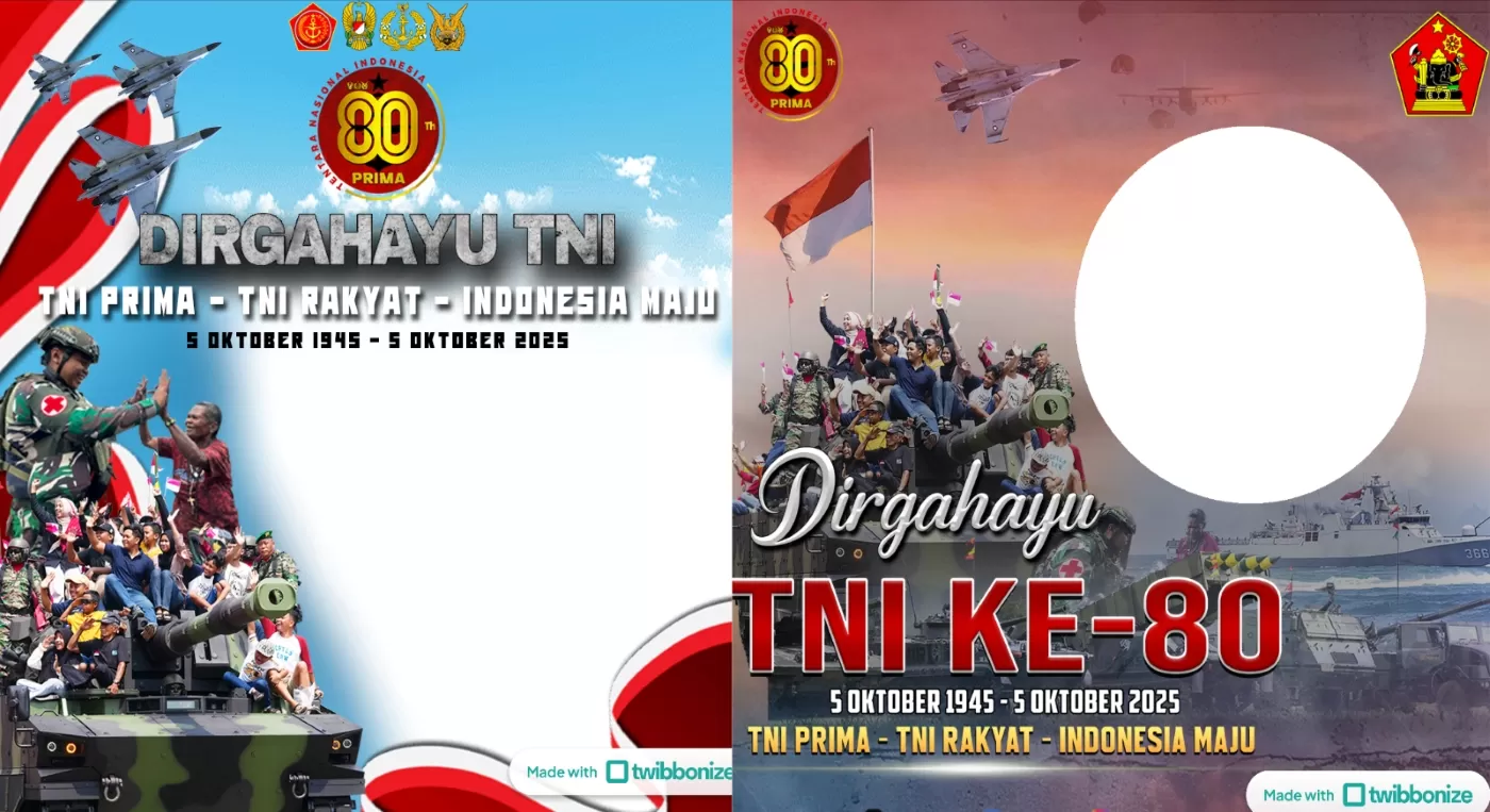Twibbon HUT TNI Ke 80 Tahun untuk unggahan hari ini, 5 Oktober 2025. (Twibbonize.com)