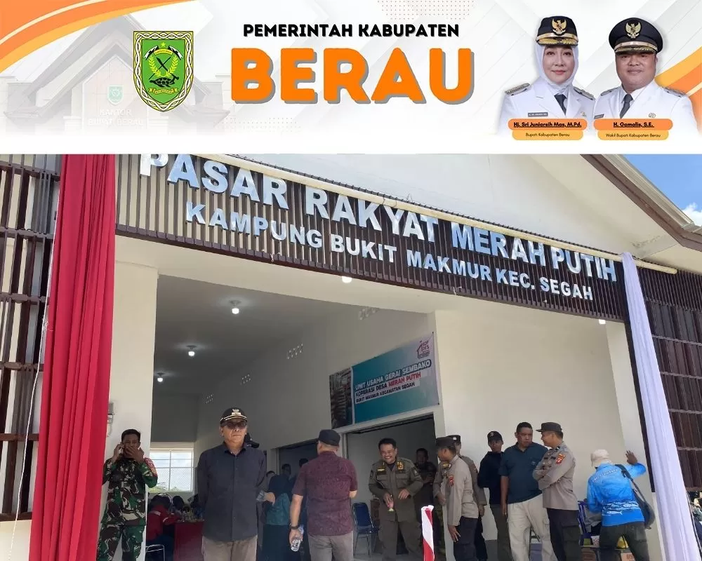 KAMPUNG HARUS MAJU: Pembangunan Pasar Rakyat Merah Putih di Kampung Bukit Makmur, Segah, Kabupaten Berau, jadi percontohan keberhasilan kampung memaksimalkan potensi untuk menciptakan kemajuan daerah. (KPG)