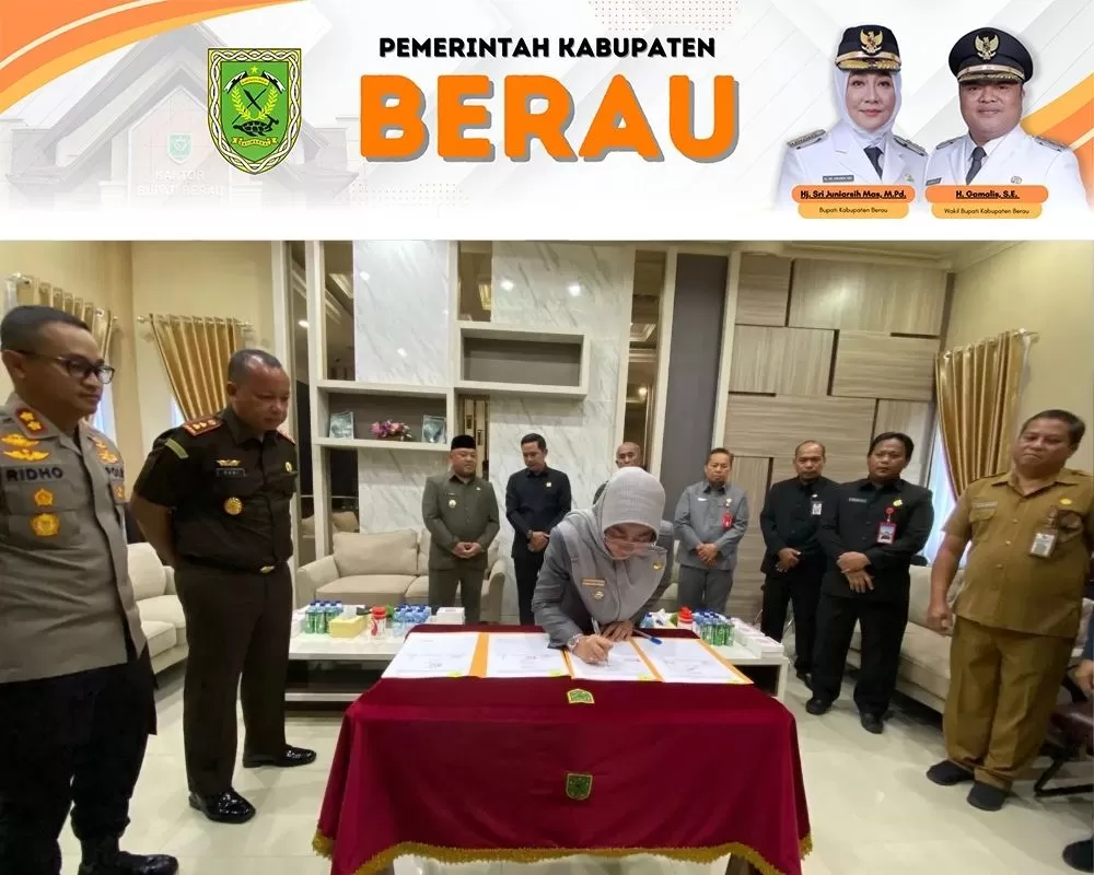 DITANDATANGANI: Pemkab Berau bersamam Forkopimda sepakat melaksanakan program pro rakyat dalam rangka memperingati hari jadi ke-72 Kabupaten Berau 2025. (KPG)