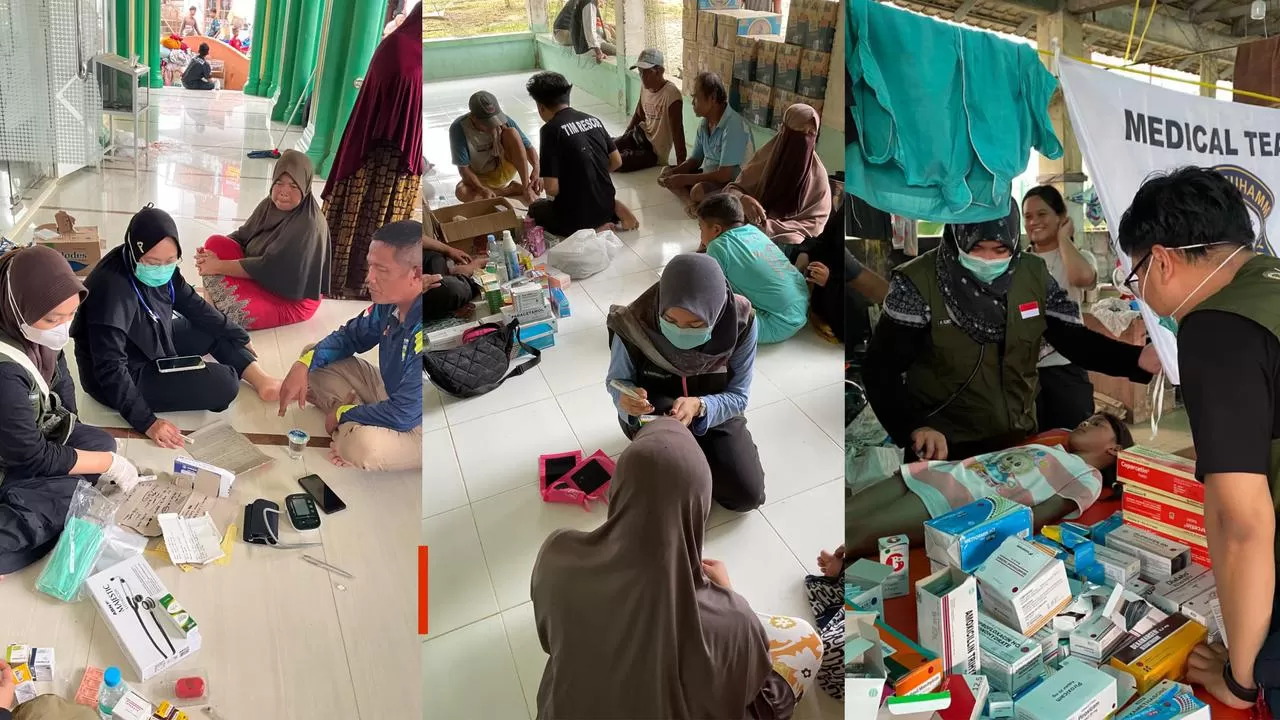 Kegiatan mahasiswa FK UMKT di daerah bencana Aceh Tamiang.