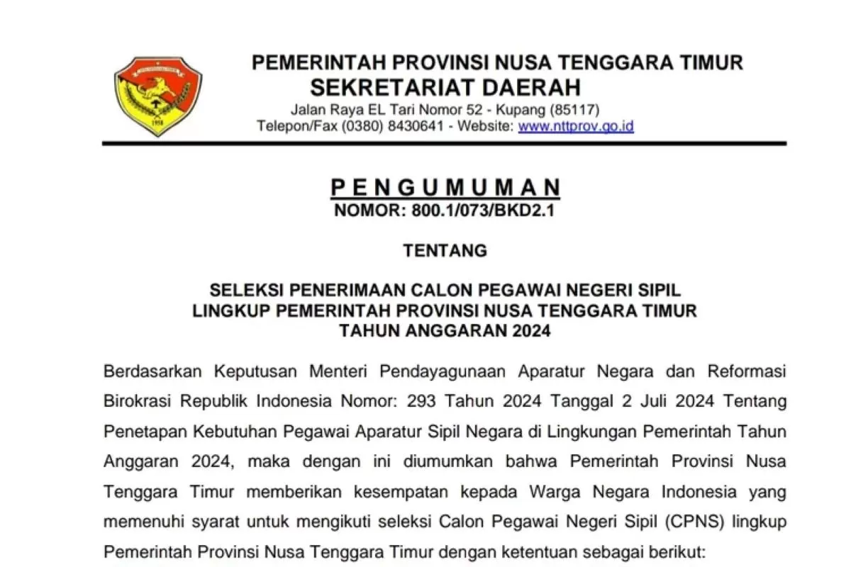 Link Pendaftaran CPNS NTT 2024 Akhirnya Diumumkan, Calon Peserta Wajib