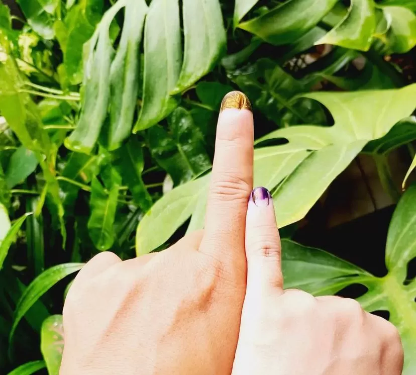 Ilustrasi jari tangan setelah selesai mencoblos pada Pemilu 2024. (Instagram / @ratri_bunda_azkarfa)