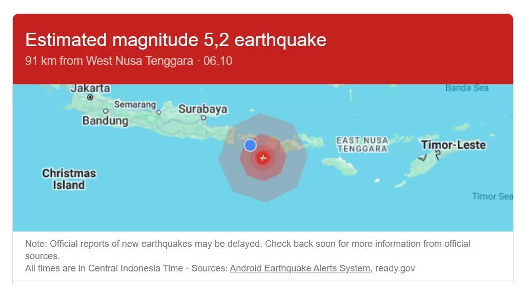 Titik gempa yang diperkirakan oleh Android Earthquake Alert System. (Google)