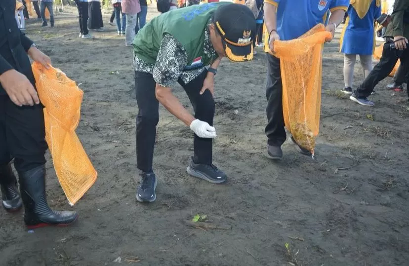 Awaluddin Muuri saat sedang menanam bibit pohon di Pantai Lancang Indah, Widarapayung. (Instagram / @awaluddin_muuri_06)