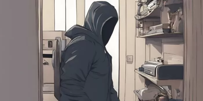 Gambaran pencuri yang tengah beraksi membobol rusunawa. (Canva / AI Ilustration)