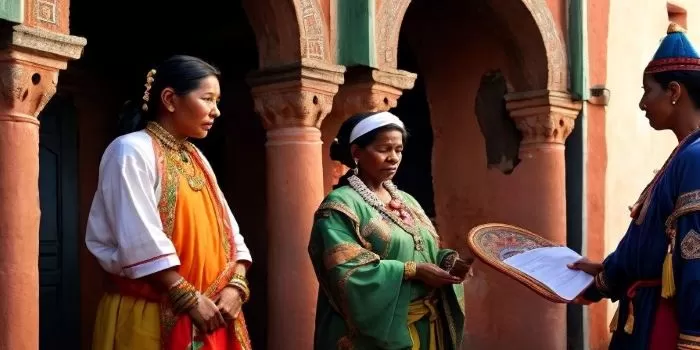 Ilustrasi prosesi pelaksanaan hukum adat pada sebuah masyarakat adat. (Deep Dream Generator / AI Generated)