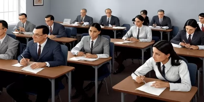 Ilustrasi tes calon ASN yang berlangsung secara intens. (Deep Dream Generator / AI Generated)