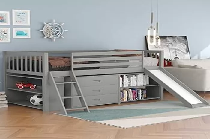 salah satu kamar tidur model loft bed dengan ruang penyimpanan (amazon.com)