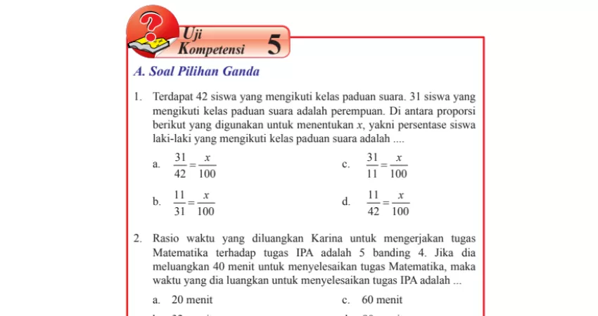 Kunci Jawaban Matematika Kelas 7 Halaman 53-57 Uji Kompetensi 5 Pilihan ...