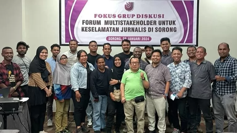 Aliansi Jurnalis Independen (AJI) Indonesia, menggelar Fokus Grup Diskusi (FGD) Forum Multistakeholder untuk keselamatan jurnalis se-Papua Barat dan Papua Barat Daya, di Kota Sorong, Kamis (25/1/2024) (Ist)