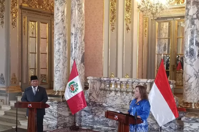 Presiden RI Prabowo Subianto bertemu dengan Presiden Peru Dina Boluarte di Istana Palacio de Gobierno, Lima, Peru, Kamis siang waktu setempat (15/11/2024). (ANTARA/Dokumentasi Pribadi)  