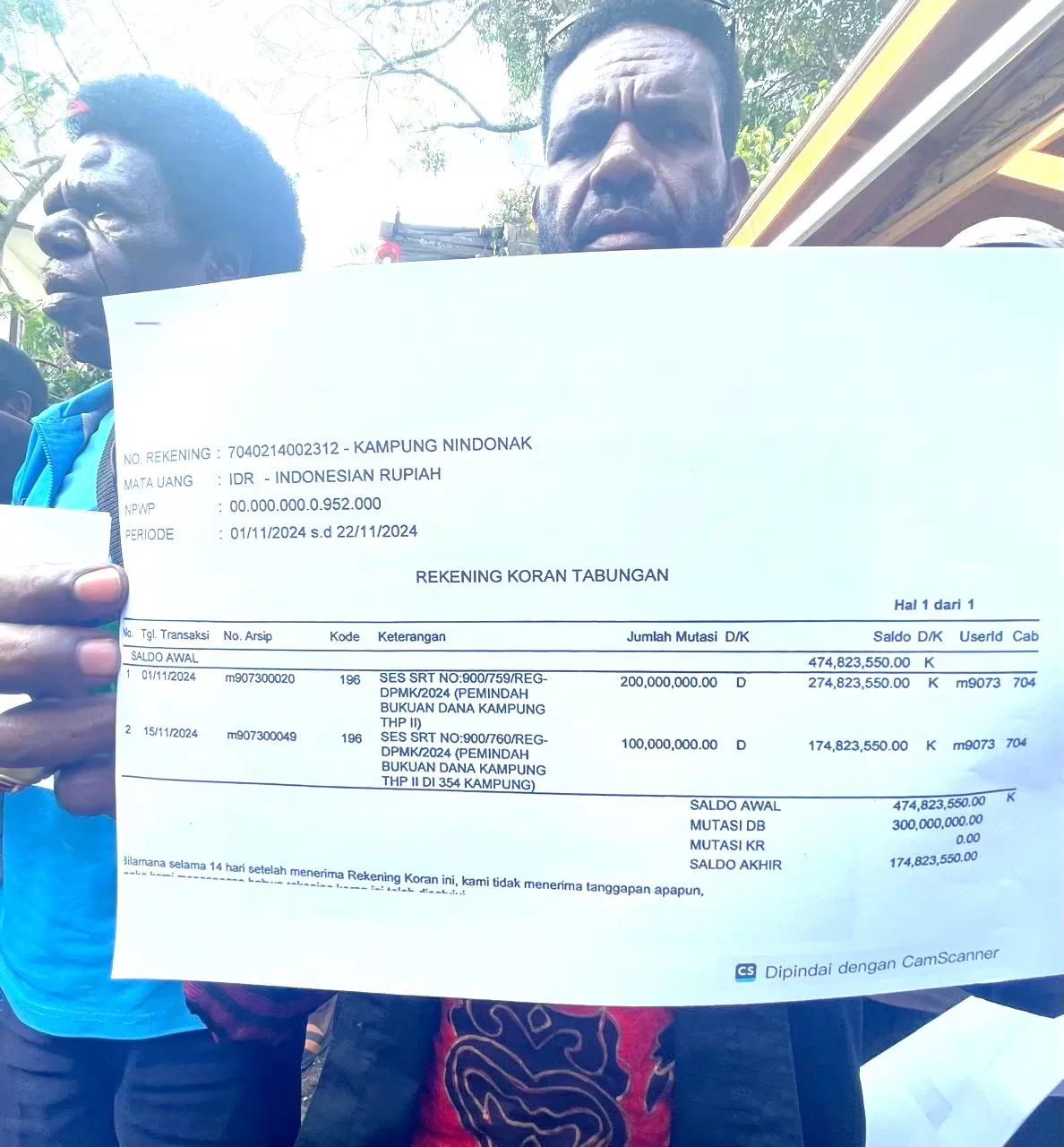 Para Kepala Kampung di Lanny Jaya saat menunjukan rekening koran mutasi dana kampung yang terpotong tanpa diketahui kepala kampung, di Wamena jumat (22/11/2024).&nbsp;Deni/ Ceposonline