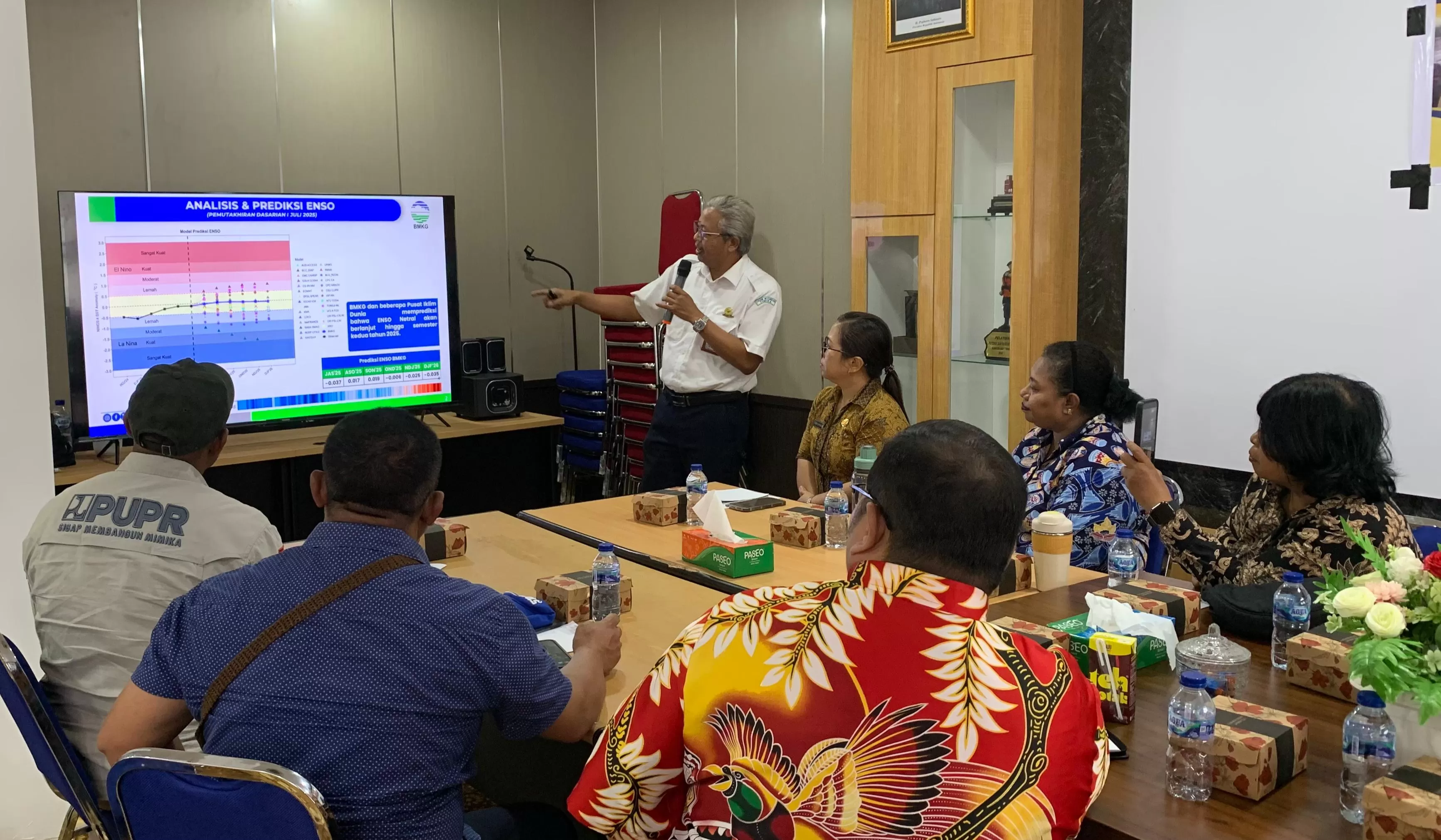  Rapat koordinasi penetapan siaga darurat bencana cuaca ekstrim Kabupaten Mimika tahun 2025,  oleh BPBD bersama lintas sektor di ruang rapat Kantor BPBD Kabupaten Mimika, Kamis (19/6/2025). (CENDERAWASIH POS/WAHYU WELERUBUN)