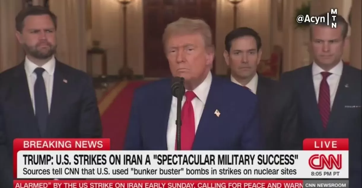 Presiden AS Donald Trump mengumumkan bahwa pihaknya berhasil melancarkan serangan terhadap tiga fasilitas nuklir utama Iran, yaitu Fordow, Natanz, dan Esfahan, Minggu (22/6/2025). (Istimewa) 