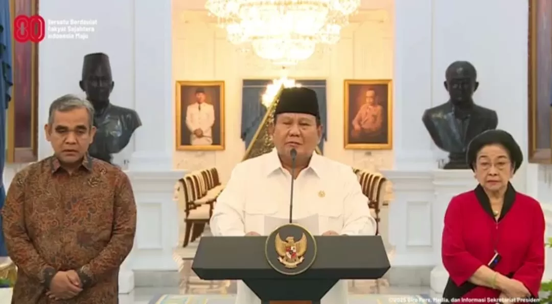 Tangkapan layar saat Presiden Prabowo Subianto menyatakan sikapnya yang disiarkan langsung dari Istana Negara, Jakarta Minggu (31/8/2025). (ISTIWEWA)