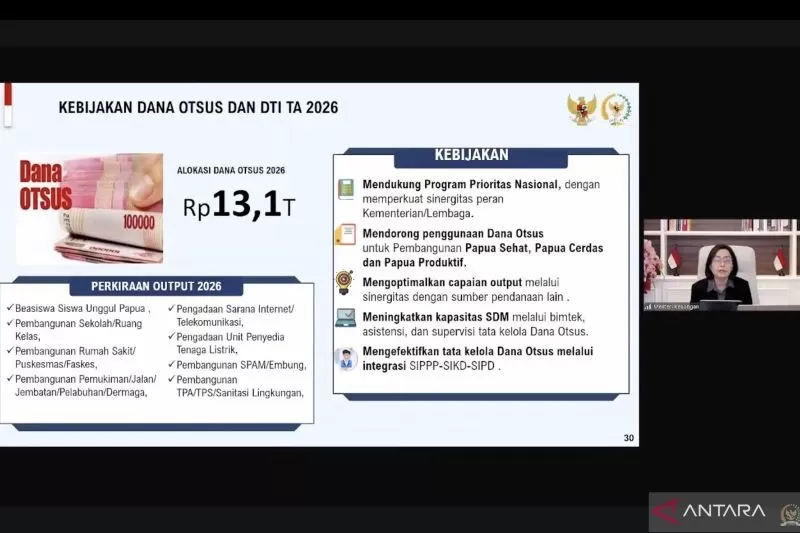 Tangkapan layar - Menteri Keuangan Sri Mulyani Indrawati dalam Rapat Kerja bersama Komite IV Dewan Perwakilan Daerah (DPD) RI dengan agenda pembahasan RUU APBN Tahun Anggaran 2026 beserta Nota Keuanga ((ANTARA/Imamatul Silfia))