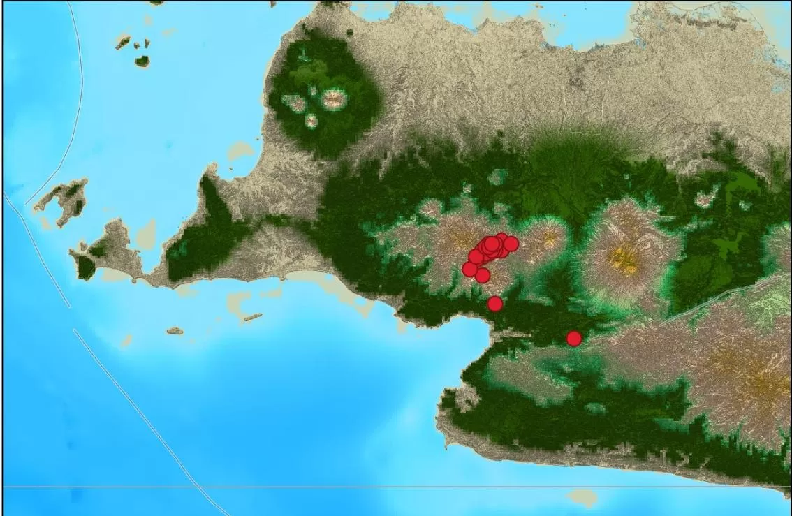 Peta guncangan 28 kali Gempa Swarm di wilayah Bogor akibat aktivitas Volcanic Tektonik (TatarMedia.ID - BMKG)