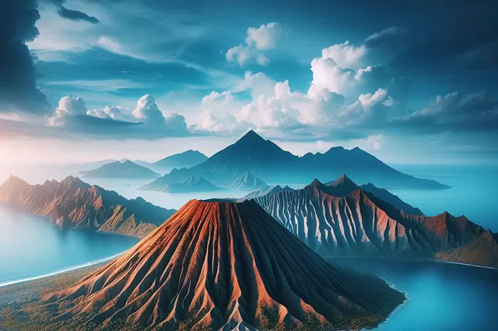 Hasil generate AI, Gunung dan Lautan