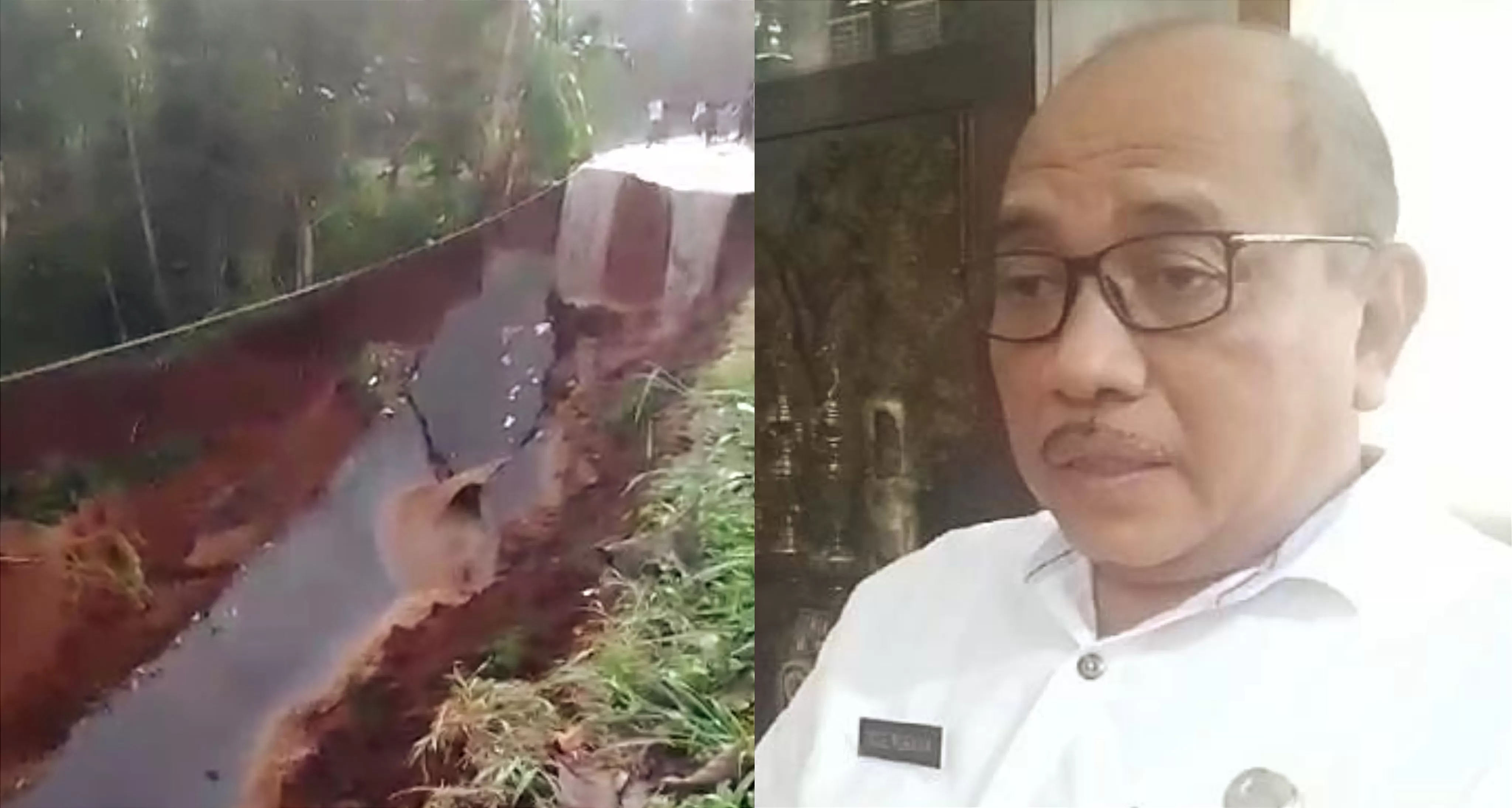 Tanggapan Kepala Dinas PU Kabupaten Sukabumi Dede Rukaya terkait jalan kabupaten penghubung Caringin dan Cibadak yang amblas total tidak bisa diakses pengguna jalan (TatarMedia.ID - Rapik Utama)