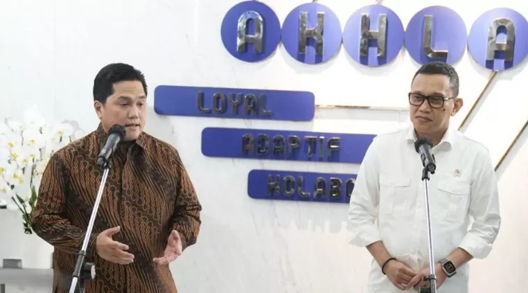 Menteri BUMN Erick Thohir dan Abdul Kadir Karding Menteri PPMI