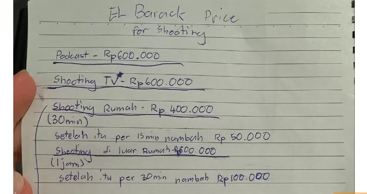 Viral El Barack Bikin Pricelist Syuting (Instagram) (Puspitawati )