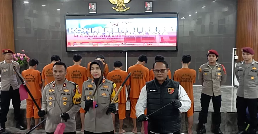 Konferensi Pers tawuran Geng Motor di Sukabumi, korban tewas anggota GMNI (Dian )