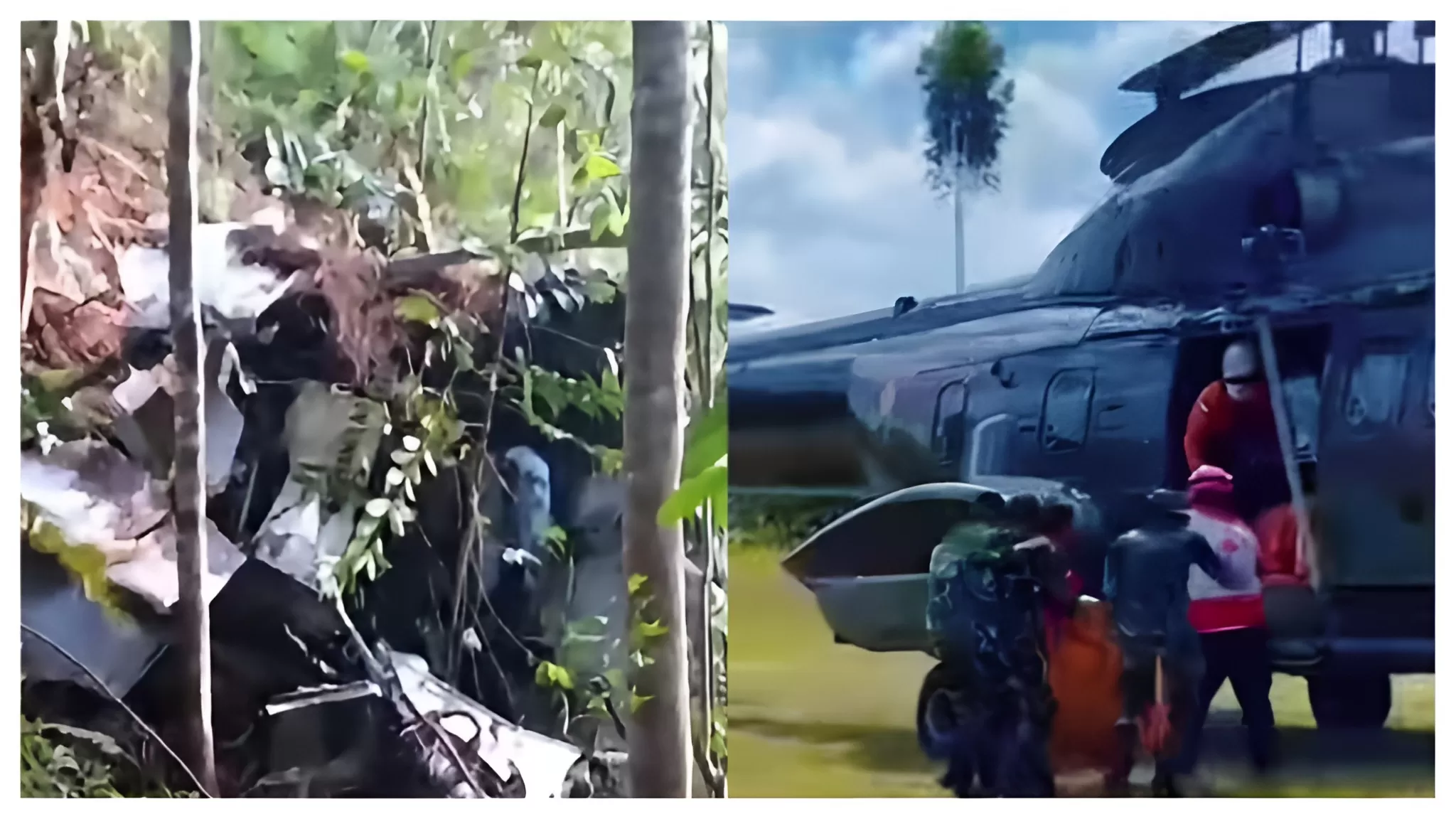 Proses evakuasi Helikopter PK-CFX yang jatuh di Sekadau, Kalbar. (Instagram/andreli_48 - pmiprovkalbar)