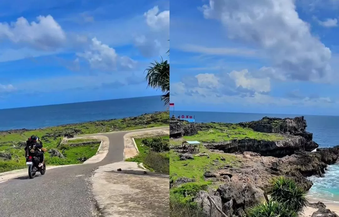 Indahnya Titik 0 KM Selatan, Jalan Berbatasan Langsung dengan Samudra Hindia (TikTok/ingkooss)