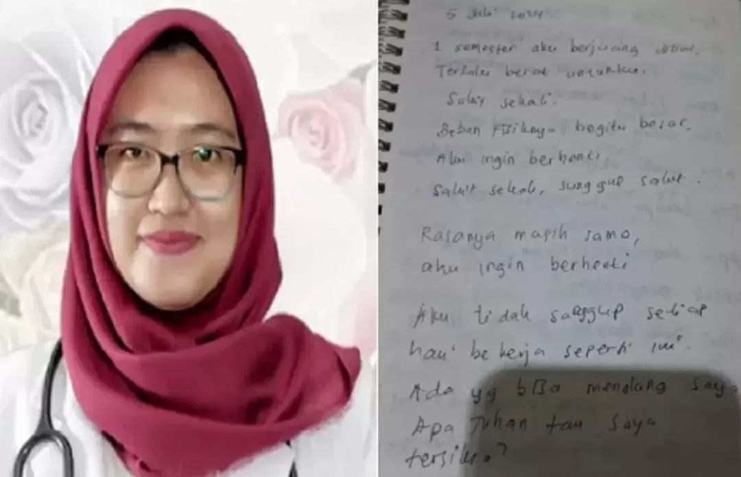  Isi buku diary yang ditulis Aulia Risma Lestari sebelum bunuh diri, dokter muda mahasiswi PPDS Undip Semarang.  (RADAR SEMARANG)