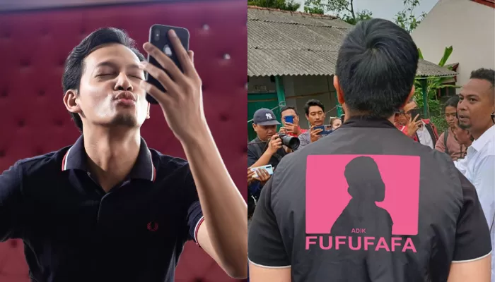 (kiri) Fedi Nuril - (kanan) Rompi 'Putra Mulyono' yang dikenakan Kaesang Pangarep saat berkunjung ke Tangerang diedit warganet menjadi bertuliskan 'Adik Fufufafa'. (X @BasirWahyu - Instagram @fedinuril)