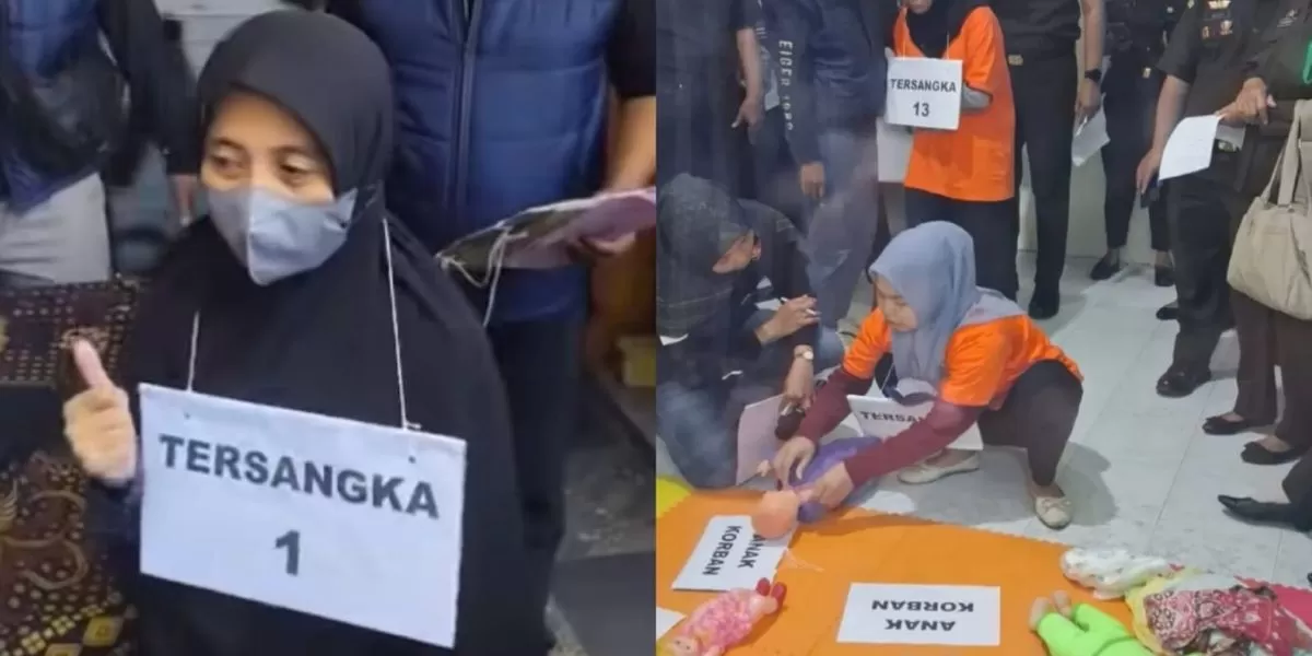 Rekonstruksi yang dilakukan dalam kasus kekerasan anak daycare Little Aresha. (Threads/anggasfausi)