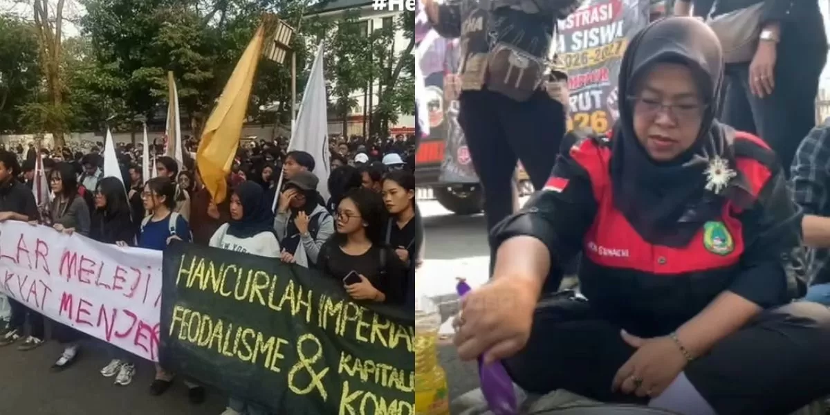 aksi demonstrasi mahasiswa hingga ibu-ibu di Gedung DPRD Jabar terkait kerumitan sistem PCMB 2026 hingga kenaikan BBM.  (Instagram.com/@heybandoeng)