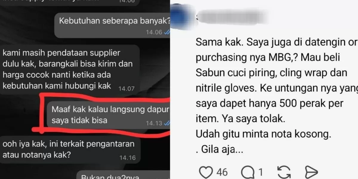 Ramai curhatan supplier yang menolak menyuplai MBG karena permintaan SPPG menurunkan harga.  (Threads/itsme_ndhenk - suburbdweller)