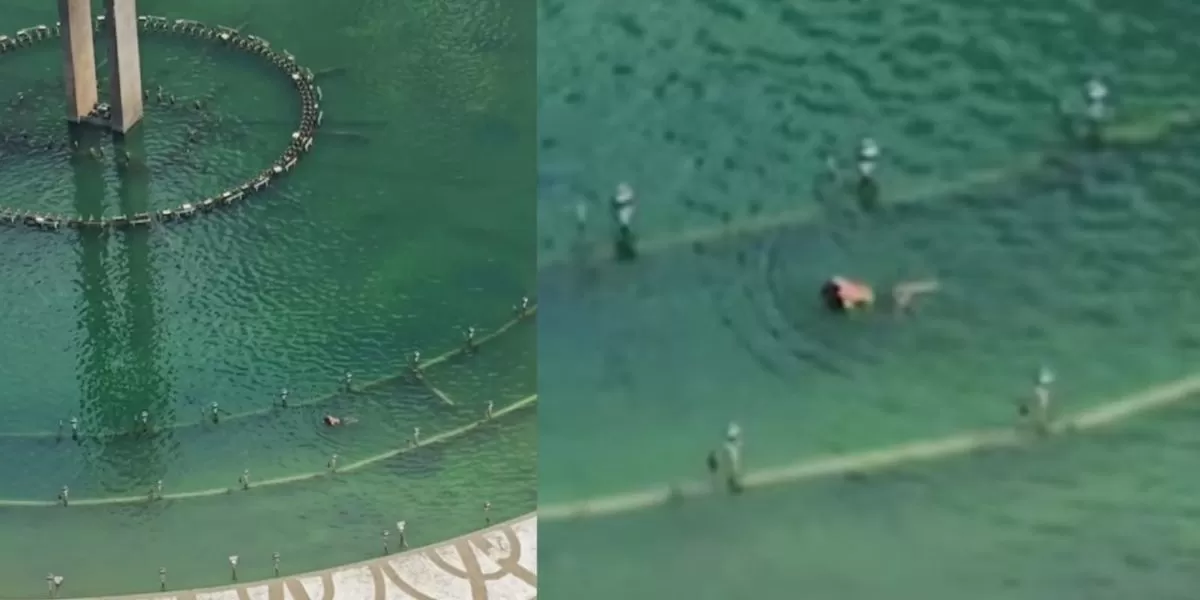 Video viral yang menunjukkan seorang pria berenang di kolam Bundaran HI.  (Threads/tequilaracer)